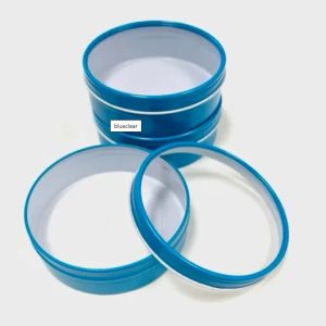 Mimi Pack 8 oz Tins – Shallow Round Tins with Clear Window Lids – BLUE – Item #5820