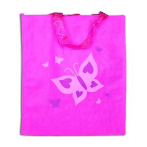 Pink Woven Tote Bag with Butterfly Print – 9″ x 11″ x 3″ Gusset – Item #6336