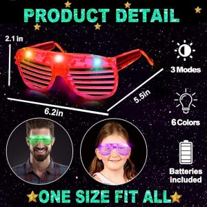 LED Glasses – 6 Assorted Colors of Light Up Glasses Glow Shutter Shades – Item #7095